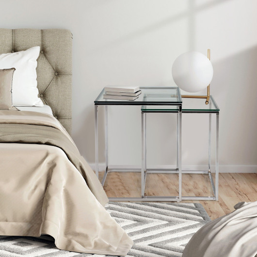 Modern Nesting Coffee Tables with Glass Top and Steel Frame (Set of 2) 5 Modern Nesting Coffee Tables with Glass Top and Steel Frame (Set of 2) - Image 5