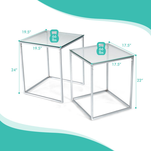 Modern Nesting Coffee Tables with Glass Top and Steel Frame (Set of 2) 4 Modern Nesting Coffee Tables with Glass Top and Steel Frame (Set of 2) - Image 4