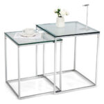 Modern Nesting Coffee Tables with Glass Top and Steel Frame (Set of 2) 10 Modern Nesting Coffee Tables with Glass Top and Steel Frame (Set of 2)