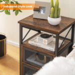 Rustic Brown Industrial Side Tables with Storage and Open Shelf (Set of 2) 12 Rustic Brown Industrial Side Tables with Storage and Open Shelf (Set of 2)