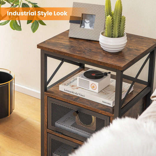 Rustic Brown Industrial Side Tables with Storage and Open Shelf (Set of 2) 5 Rustic Brown Industrial Side Tables with Storage and Open Shelf (Set of 2) - Image 5