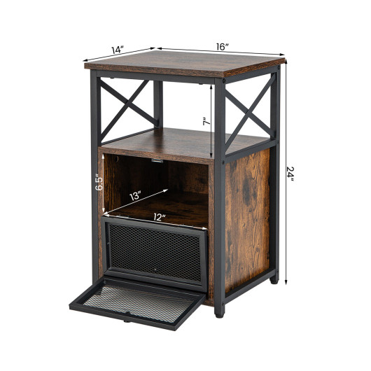 Rustic Brown Industrial Side Tables with Storage and Open Shelf (Set of 2) 4 Rustic Brown Industrial Side Tables with Storage and Open Shelf (Set of 2) - Image 4