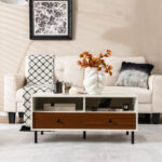 Modern White Coffee Table with Storage Shelf and Drawers