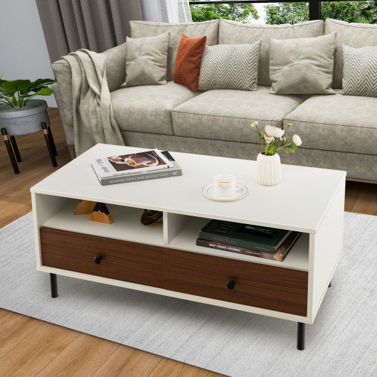Modern White Coffee Table with Storage Shelf and Drawers - Image 6