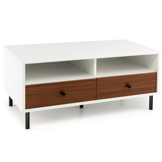 Modern White Coffee Table with Storage Shelf and Drawers - Image 3