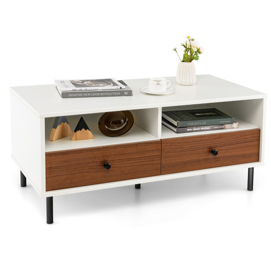 Modern White Coffee Table with Storage Shelf and Drawers - Image 4