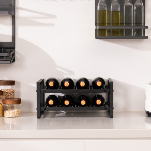 2-Tier Metal Wine Rack with Adjustable Foot Pads (8 Bottles) 2 2-Tier Metal Wine Rack with Adjustable Foot Pads (8 Bottles) - Image 2