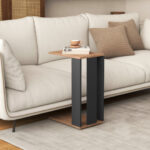 Rustic Brown 2-Tier C-Shaped End Table with Wheels
