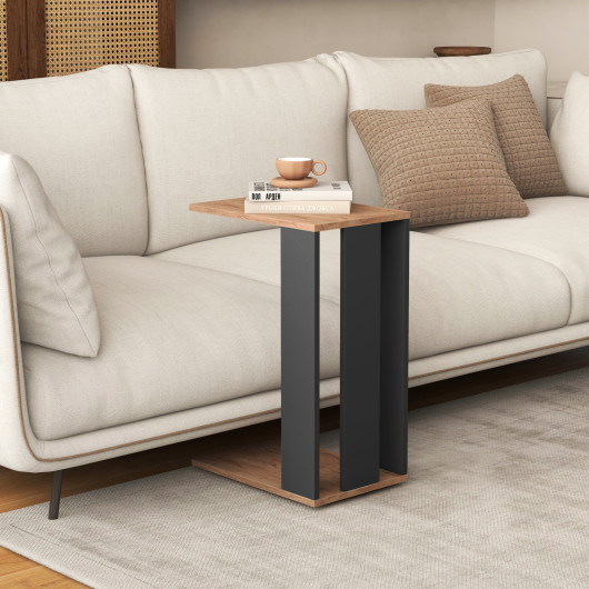 Rustic Brown 2-Tier C-Shaped End Table with Wheels