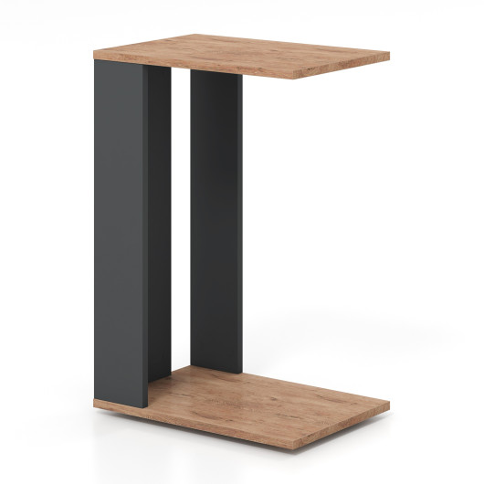 Rustic Brown 2-Tier C-Shaped End Table with Wheels - Image 4