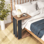 Rustic Brown 2-Tier C-Shaped End Table with Wheels