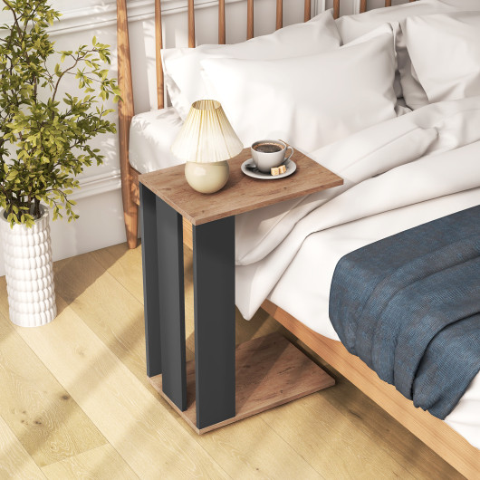 Rustic Brown 2-Tier C-Shaped End Table with Wheels - Image 7