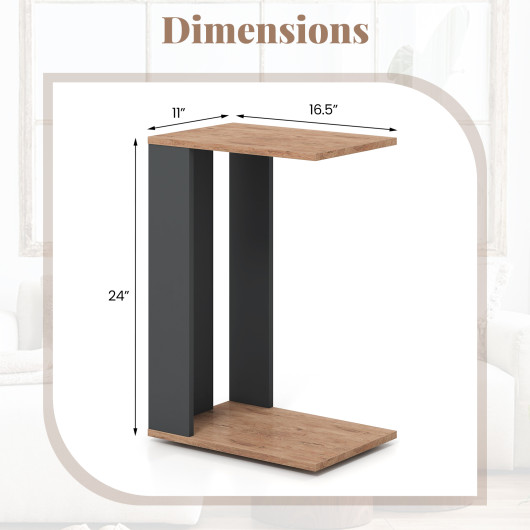 Rustic Brown 2-Tier C-Shaped End Table with Wheels - Image 5