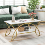 Modern Gold 2-Tier Coffee Table with Faux Marble Top 29 Modern Gold 2-Tier Coffee Table with Faux Marble Top