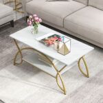 Modern Gold 2-Tier Coffee Table with Faux Marble Top 30 Modern Gold 2-Tier Coffee Table with Faux Marble Top