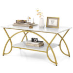 Modern Gold 2-Tier Coffee Table with Faux Marble Top 31 Modern Gold 2-Tier Coffee Table with Faux Marble Top