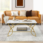 Modern Gold 2-Tier Coffee Table with Faux Marble Top 34 Modern Gold 2-Tier Coffee Table with Faux Marble Top