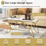 Modern Gold 2-Tier Coffee Table with Faux Marble Top 35 Modern Gold 2-Tier Coffee Table with Faux Marble Top