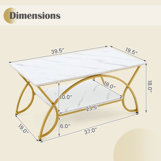 Modern Gold 2-Tier Coffee Table with Faux Marble Top 5 Modern Gold 2-Tier Coffee Table with Faux Marble Top - Image 5