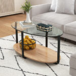 Modern 2-Tier Glass Oval Coffee Table with Wooden Shelf 8 Modern 2-Tier Glass Oval Coffee Table with Wooden Shelf