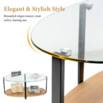 Modern 2-Tier Glass Oval Coffee Table with Wooden Shelf 14 Modern 2-Tier Glass Oval Coffee Table with Wooden Shelf