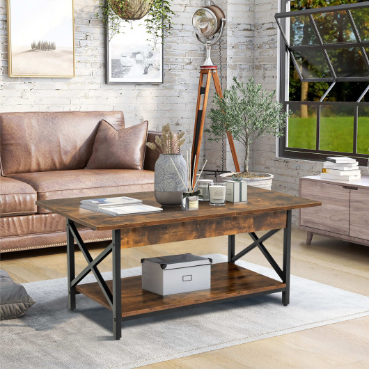 Industrial Coffee Table with 2-Tier Storage and Retro Design 1 Industrial Coffee Table with 2-Tier Storage and Retro Design
