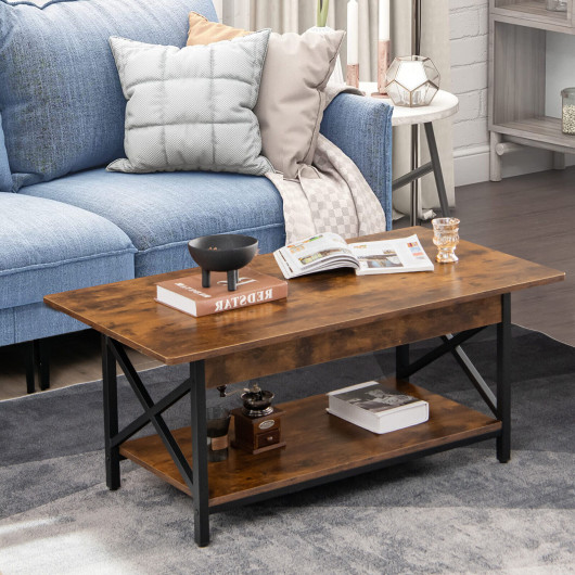 Industrial Coffee Table with 2-Tier Storage and Retro Design 6 Industrial Coffee Table with 2-Tier Storage and Retro Design - Image 6