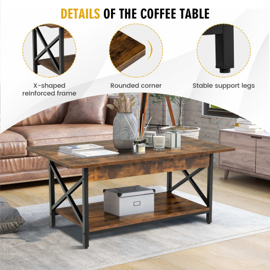 Industrial Coffee Table with 2-Tier Storage and Retro Design 5 Industrial Coffee Table with 2-Tier Storage and Retro Design - Image 5