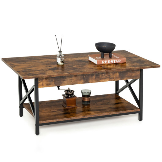 Industrial Coffee Table with 2-Tier Storage and Retro Design 3 Industrial Coffee Table with 2-Tier Storage and Retro Design - Image 3