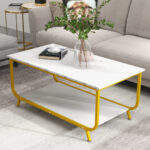 2-Tier Faux Marble Coffee Table with Metal Frame and Storage 9 2-Tier Faux Marble Coffee Table with Metal Frame and Storage