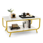 2-Tier Faux Marble Coffee Table with Metal Frame and Storage 10 2-Tier Faux Marble Coffee Table with Metal Frame and Storage
