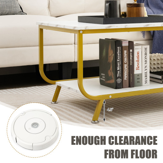 2-Tier Faux Marble Coffee Table with Metal Frame and Storage 7 2-Tier Faux Marble Coffee Table with Metal Frame and Storage - Image 7