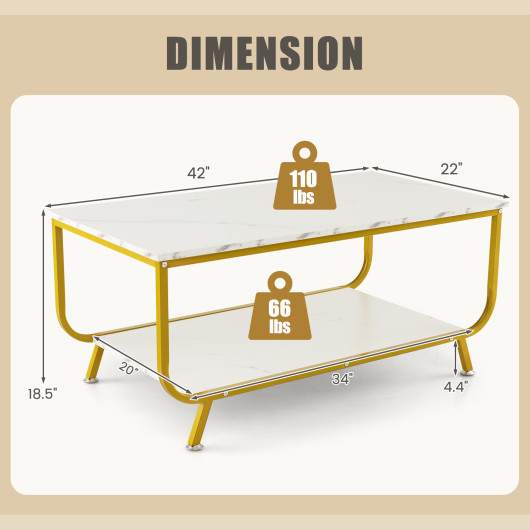 2-Tier Faux Marble Coffee Table with Metal Frame and Storage 5 2-Tier Faux Marble Coffee Table with Metal Frame and Storage - Image 5
