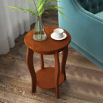 Rustic 2-Tier Round End Table with Storage Shelf Walnut 8 Rustic 2-Tier Round End Table with Storage Shelf Walnut
