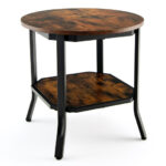 Industrial 2-Tier Round End Table with Storage Shelf Brown 10 Industrial 2-Tier Round End Table with Storage Shelf Brown