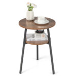 Rustic 2 Tier Round End Table with Metal Frame