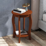 Rustic 2-Tier Round End Table with Storage Shelf Walnut 9 Rustic 2-Tier Round End Table with Storage Shelf Walnut