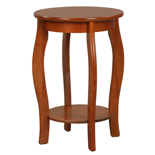 Rustic 2-Tier Round End Table with Storage Shelf Walnut 3 Rustic 2-Tier Round End Table with Storage Shelf Walnut - Image 3