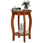 Rustic 2-Tier Round End Table with Storage Shelf Walnut 11 Rustic 2-Tier Round End Table with Storage Shelf Walnut