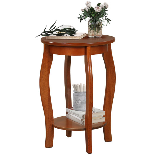 Rustic 2-Tier Round End Table with Storage Shelf Walnut 4 Rustic 2-Tier Round End Table with Storage Shelf Walnut - Image 4