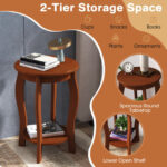 Rustic 2-Tier Round End Table with Storage Shelf Walnut 14 Rustic 2-Tier Round End Table with Storage Shelf Walnut