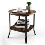 Industrial 2-Tier Round End Table with Storage Shelf Brown 11 Industrial 2-Tier Round End Table with Storage Shelf Brown