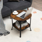 Industrial 2-Tier Round End Table with Storage Shelf Brown 8 Industrial 2-Tier Round End Table with Storage Shelf Brown