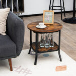 Industrial 2-Tier Round End Table with Storage Shelf Brown 9 Industrial 2-Tier Round End Table with Storage Shelf Brown