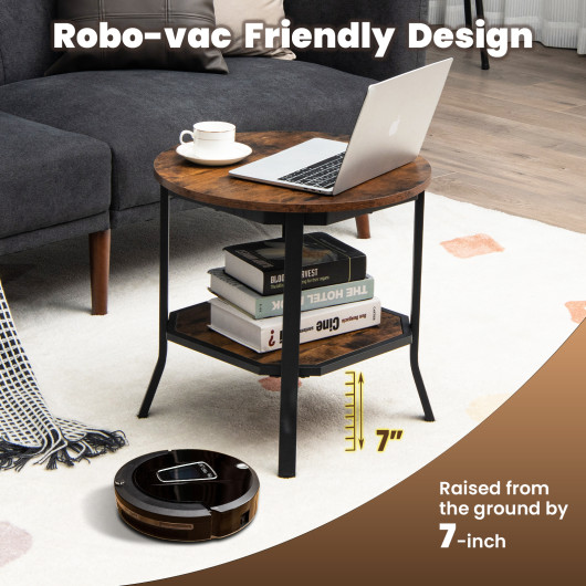 Industrial 2-Tier Round End Table with Storage Shelf Brown 6 Industrial 2-Tier Round End Table with Storage Shelf Brown - Image 6