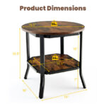 Industrial 2-Tier Round End Table with Storage Shelf Brown 12 Industrial 2-Tier Round End Table with Storage Shelf Brown