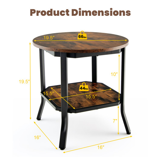 Industrial 2-Tier Round End Table with Storage Shelf Brown 5 Industrial 2-Tier Round End Table with Storage Shelf Brown - Image 5