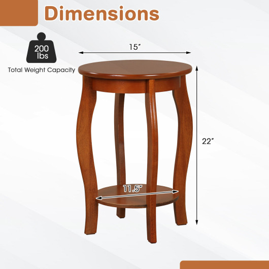 Rustic 2-Tier Round End Table with Storage Shelf Walnut 5 Rustic 2-Tier Round End Table with Storage Shelf Walnut - Image 5