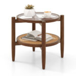 Round Rattan Side Table with Glass Top and Storage 10 Round Rattan Side Table with Glass Top and Storage