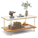 Modern 2-Tier Glass Coffee Table with Gold Steel Frame 10 Modern 2-Tier Glass Coffee Table with Gold Steel Frame